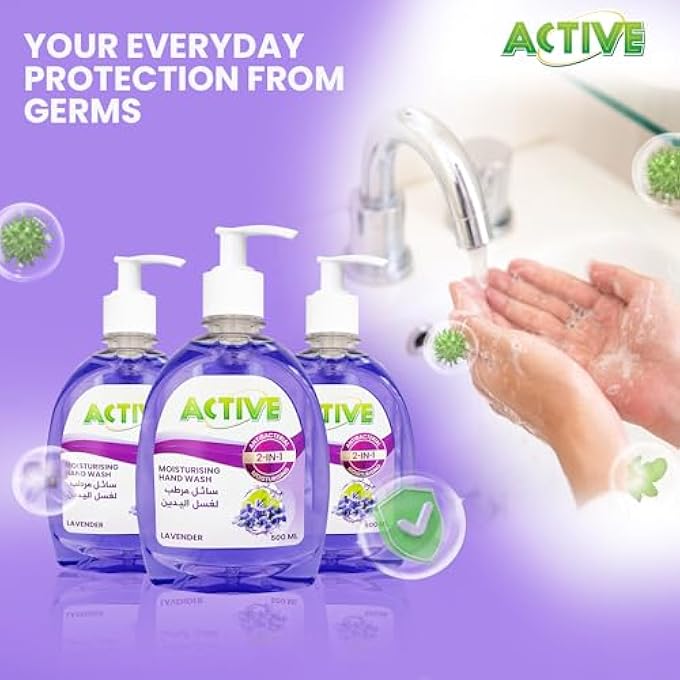 Active HAND WASH LIQUID SOAP PUMP | ANTIBACTERIAL & MOISTURISING | LAVENDER 500 ML (PACK OF 2) - Image 5